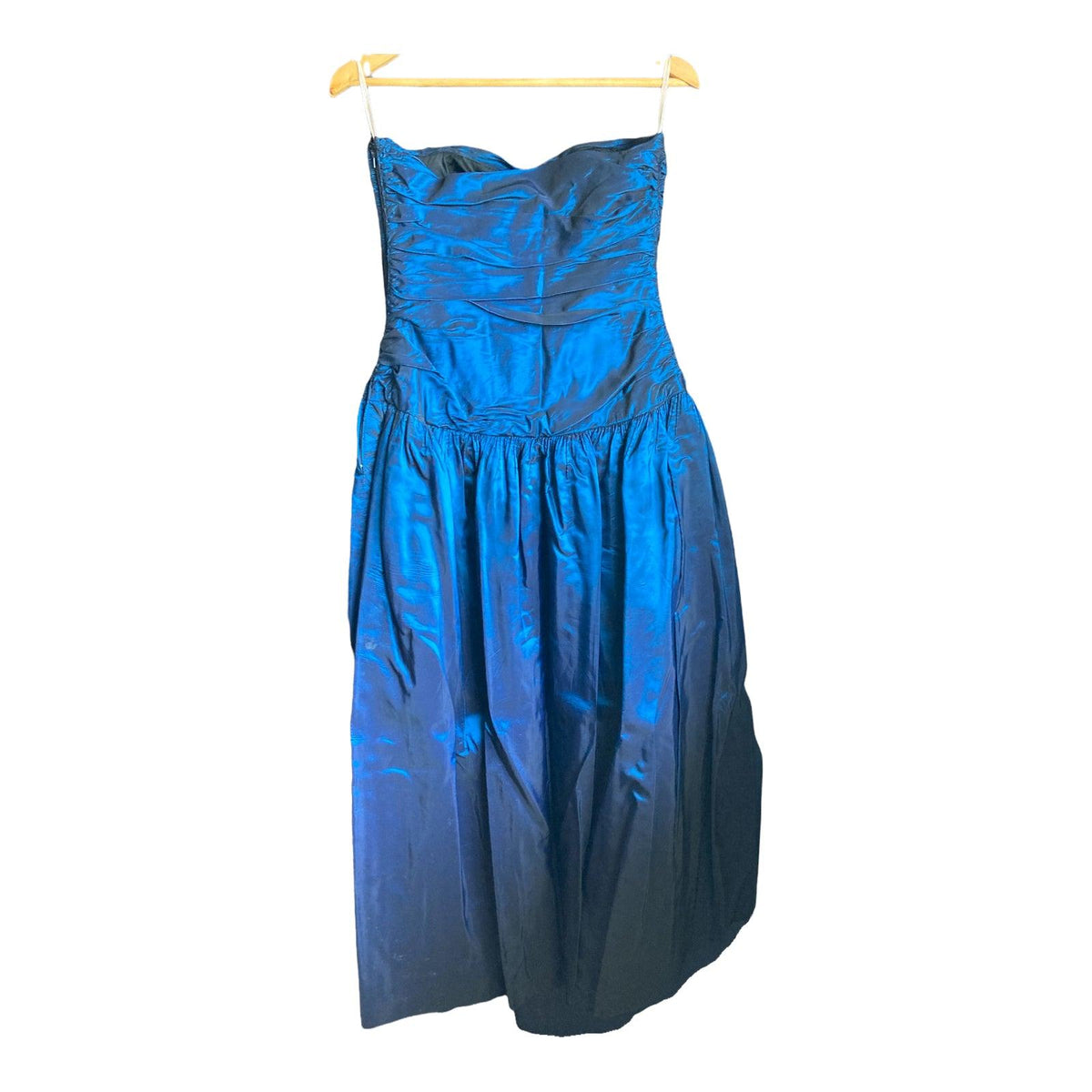 Carla Zampatti Strapless Blue Iridescent Gown UK Size 12 - Ava & Iva