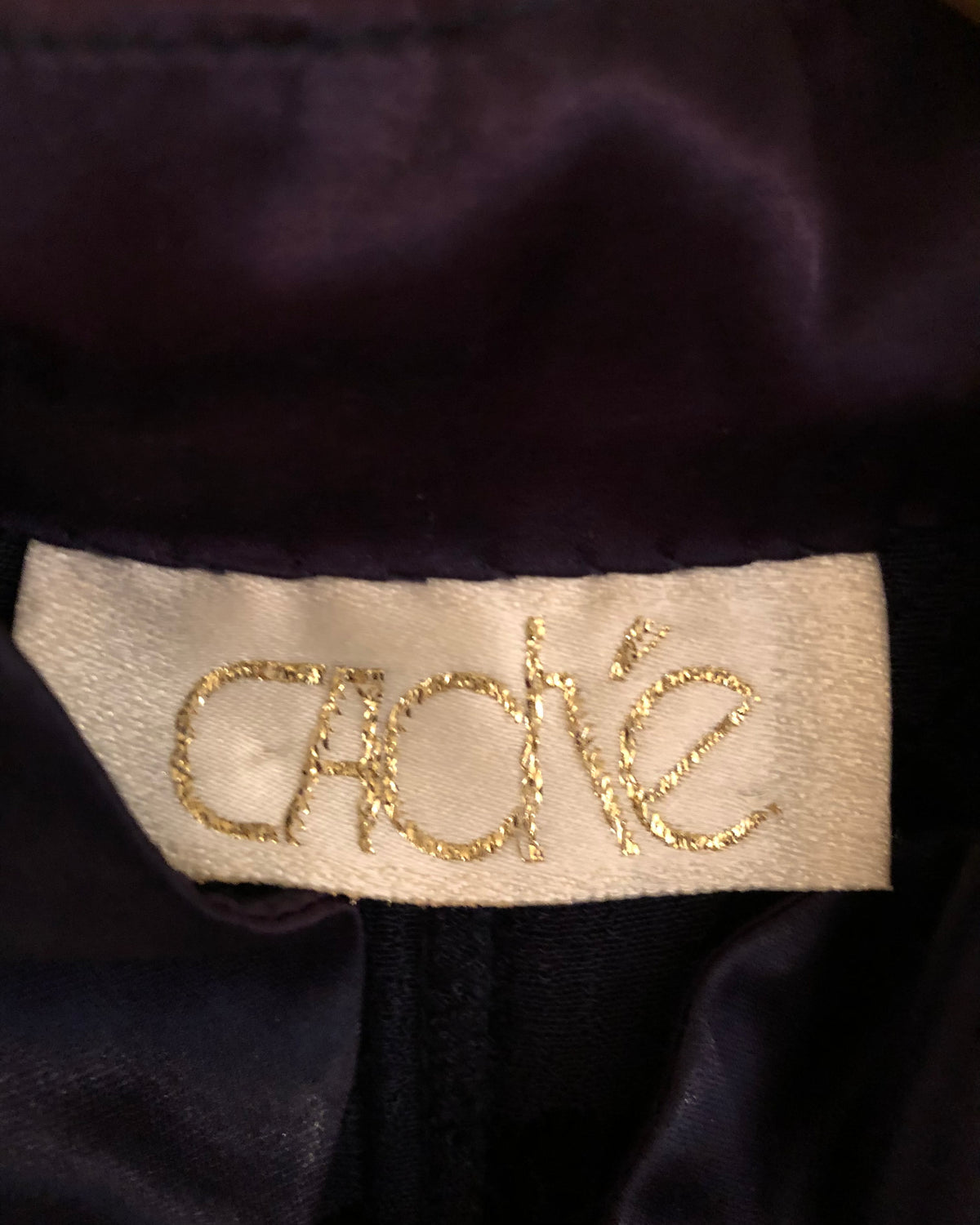 Vintage Caché Brocade Jacquard Sleeveless Longline Evening Jacket Dark Purple UK Size 10 - Ava & Iva