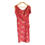 Kata Wildman Silk Raspberry Patterned Capped Sleeved Dress UK Size 12 - Ava & Iva