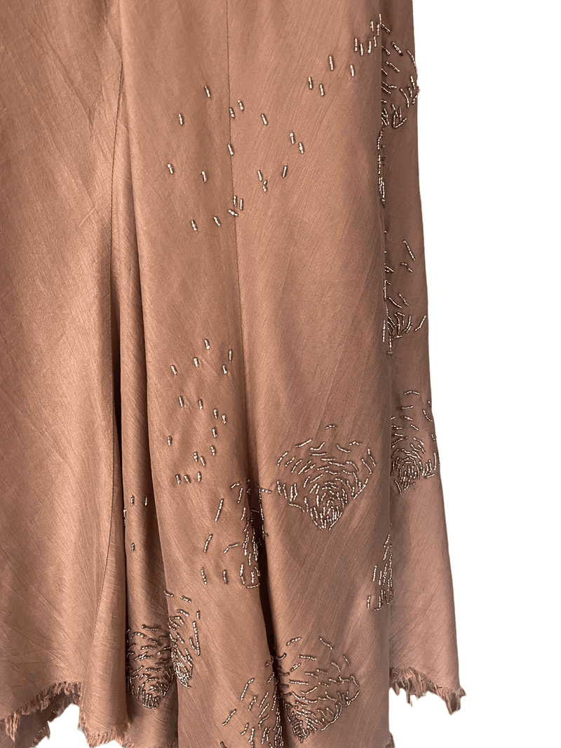 Jigsaw 100% Silk Strappy Dress Bronze with Bugel Bead Work UK Size 12 - Ava & Iva