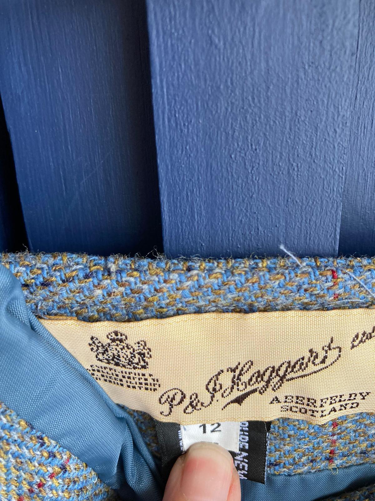 P & F Haggars Wool Pale Blue Checked Skirt Suit UK Size 12 - Ava & Iva