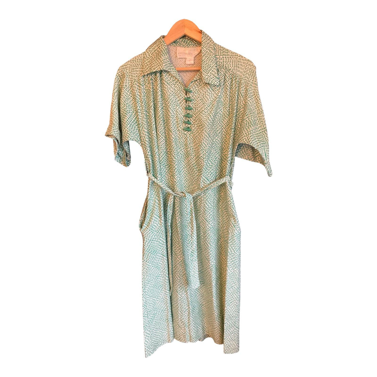 Fredrick Howard Cotton Green And White Patterened Short Sleeved Dress UK Size 12 - Ava & Iva