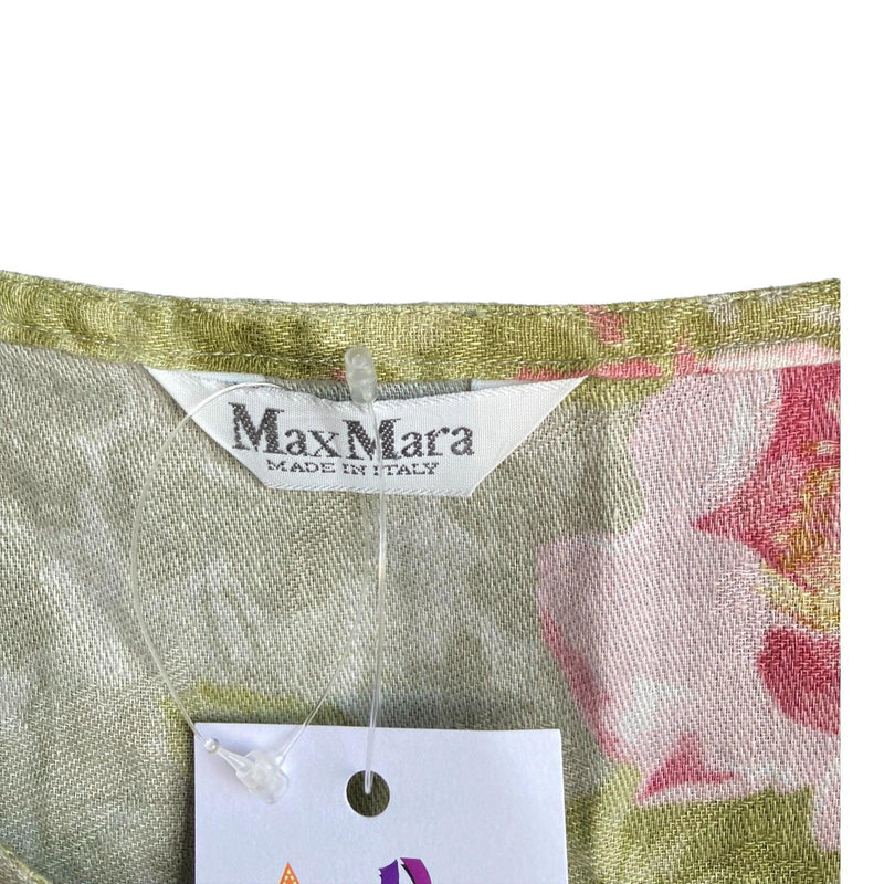 Max Mara Linen Green And Pink Floral Sleeveless Dress UK Size 10 - Ava & Iva