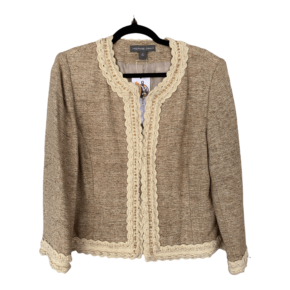 Josephine Chaus Silk Mix Round Collar Jacket  Oatmeal with Cream Detail UK 10 - Ava & Iva