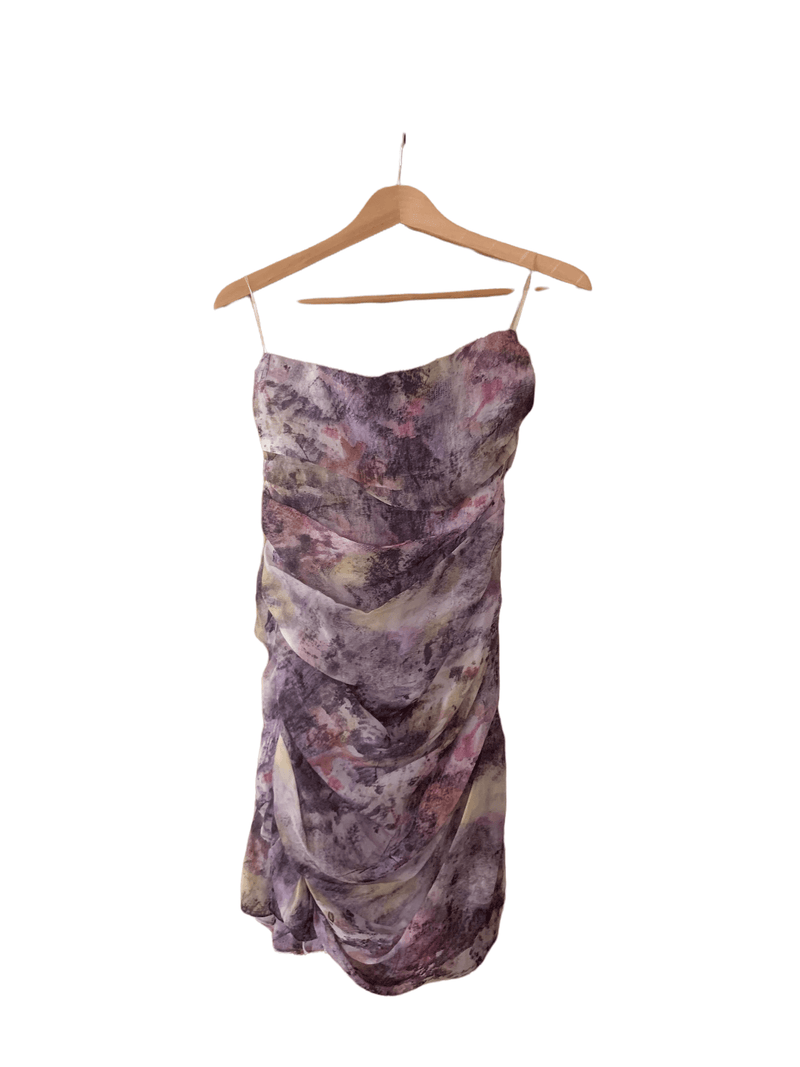 Elizabeth and James Strapless Silk Mini Dress Purple UK Size 10 - Ava & Iva
