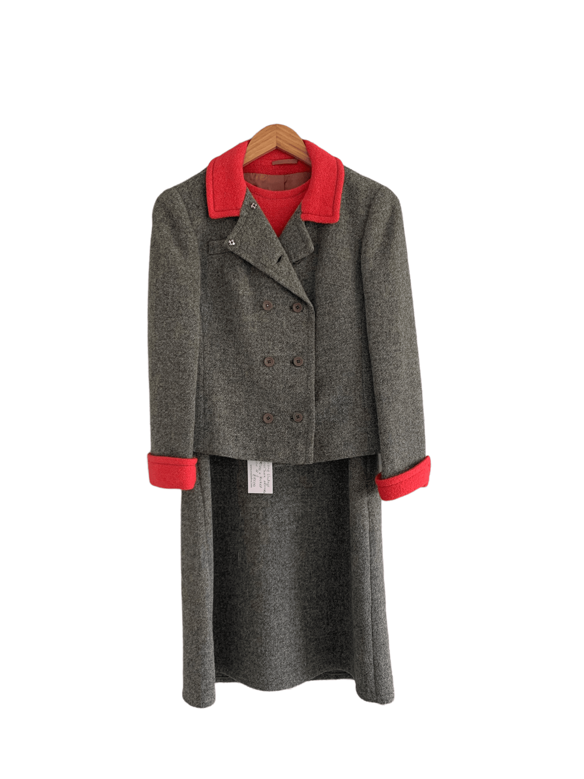 André Peters Vintage Wool Mix Sleeveless Dress and Jacket Grey and Red UK Size 12 - Ava & Iva