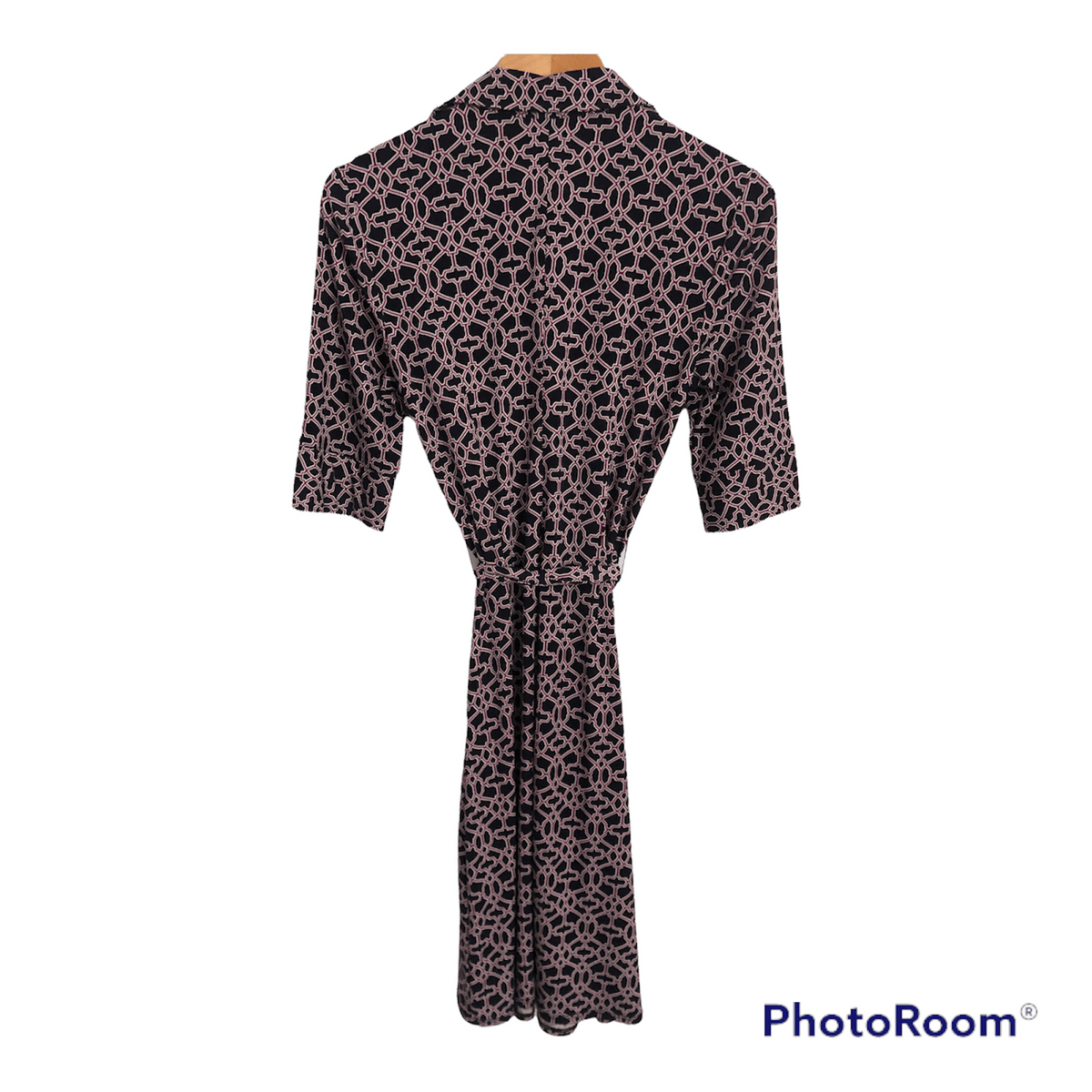 Laundry by Shelli Segal Polyester Blend Belted Shirt Dress Navy Blue / Multicoloured Geometric Print UK Size 8 - Ava & Iva