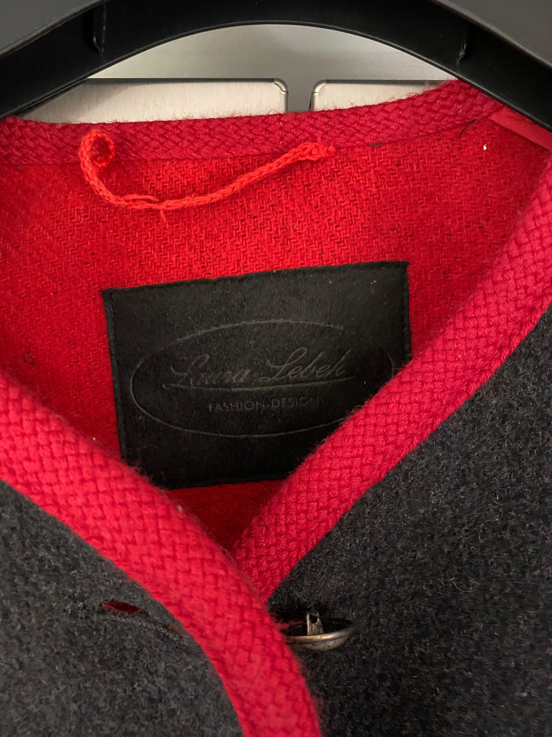 Laura Lebek Wool Mix Jacket Dark Grey with Red Edging UK Size 16 - Ava & Iva