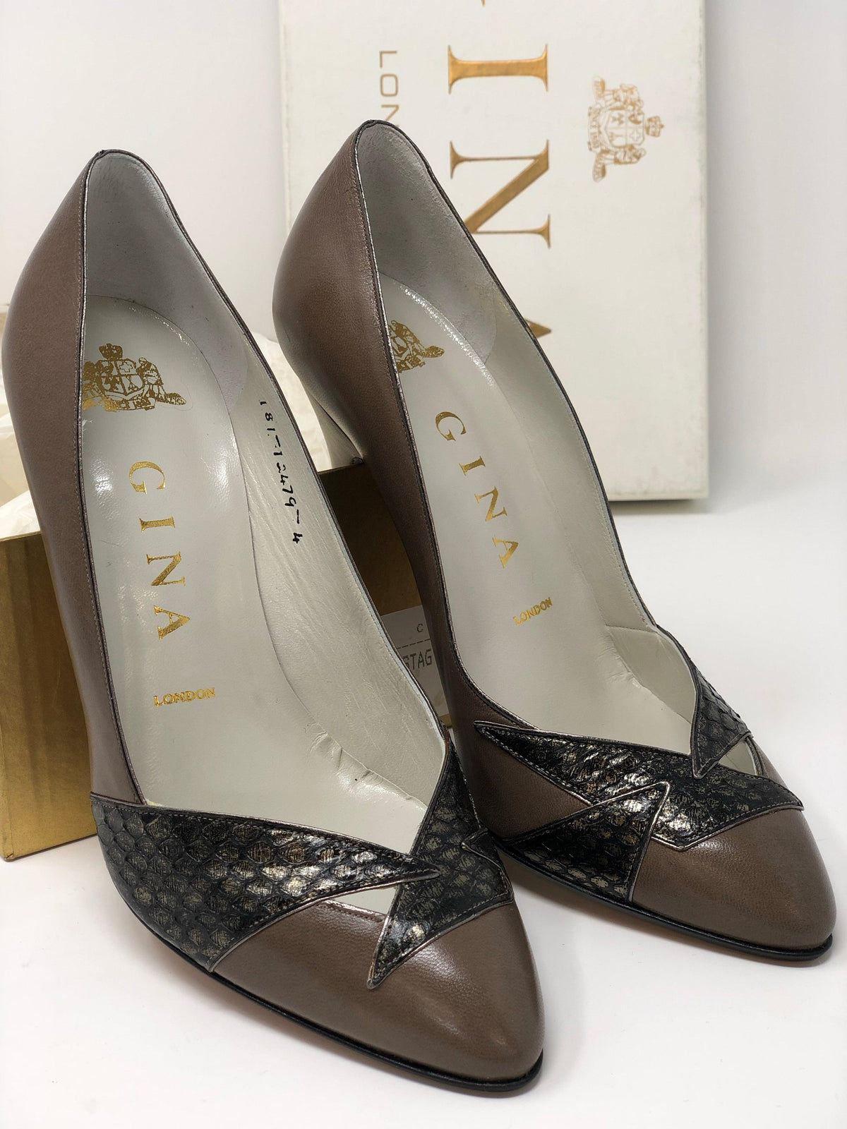 Gina Vintage Leather Court Shoes Brown and Pewter Colour UK4 - Ava & Iva