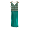 Emma Somerset Vintage 100% Silk Sleeveless Evening Gown Maxi Dress Floral Embroidered Emerald Green Metallic UK Size 12-14 - Ava & Iva
