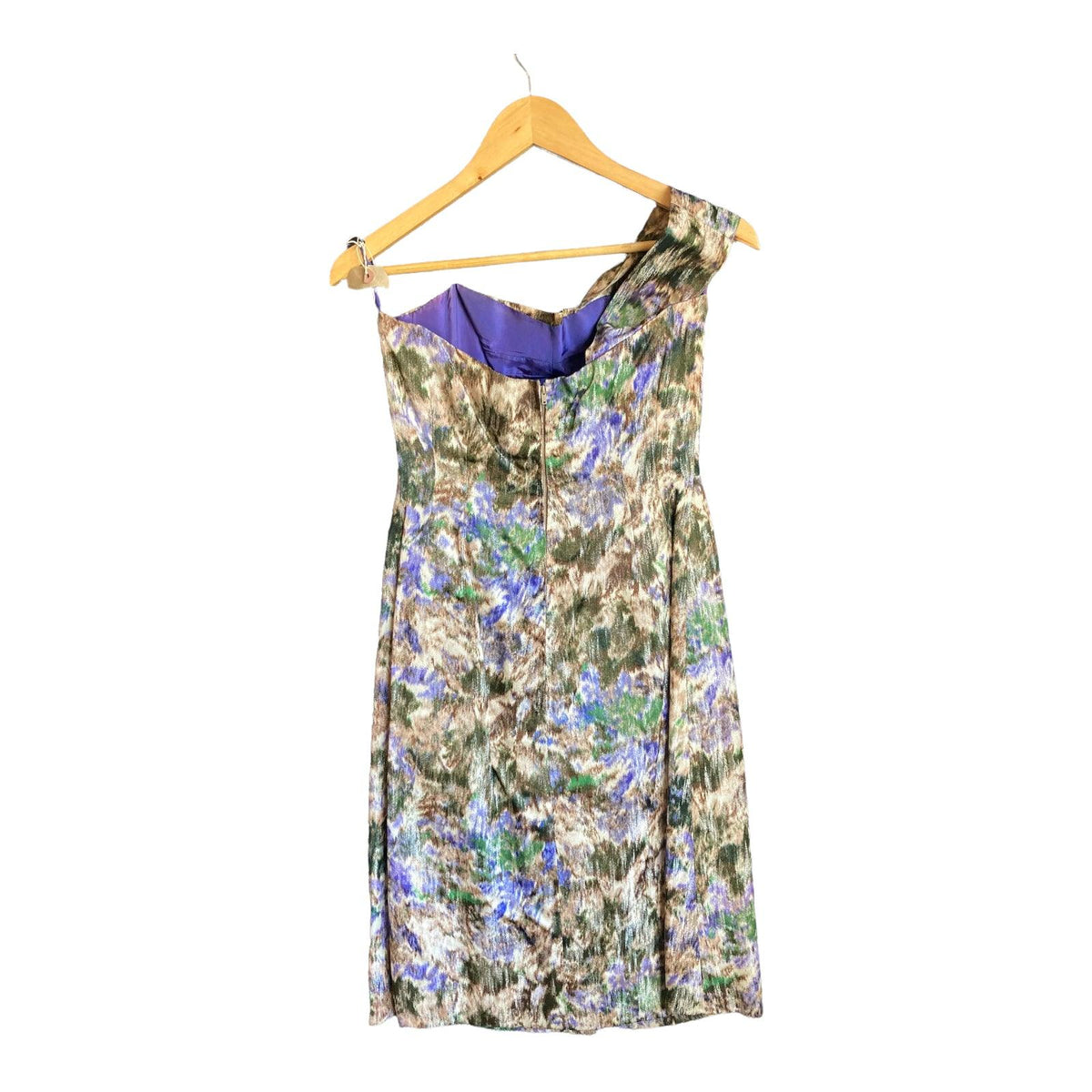 Vintage Gold Multi-Colourway Strapless Single Shouldered Dress UK Size 6 - Ava & Iva