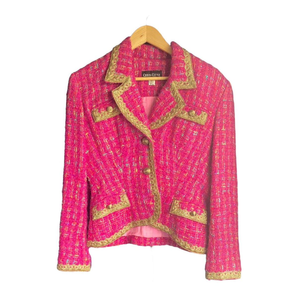 Chris Clyne Wool Cerise Pink Multi-Coloured Skirt Suit UK Size 12 - Ava & Iva