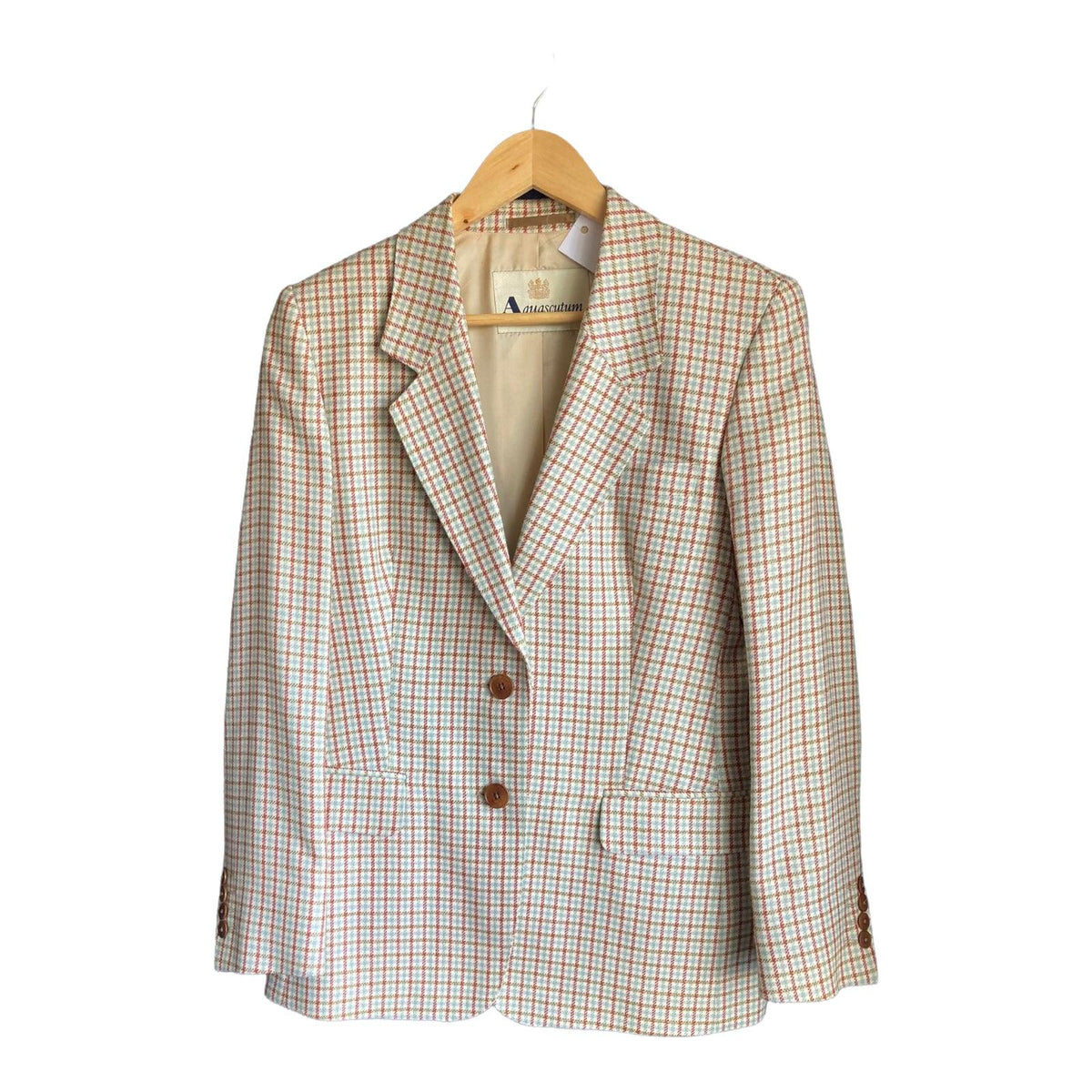 Aquascutum Wool Mix Cream Multi-Coloured Checked Skirt Suit UK Size 10 - Ava & Iva