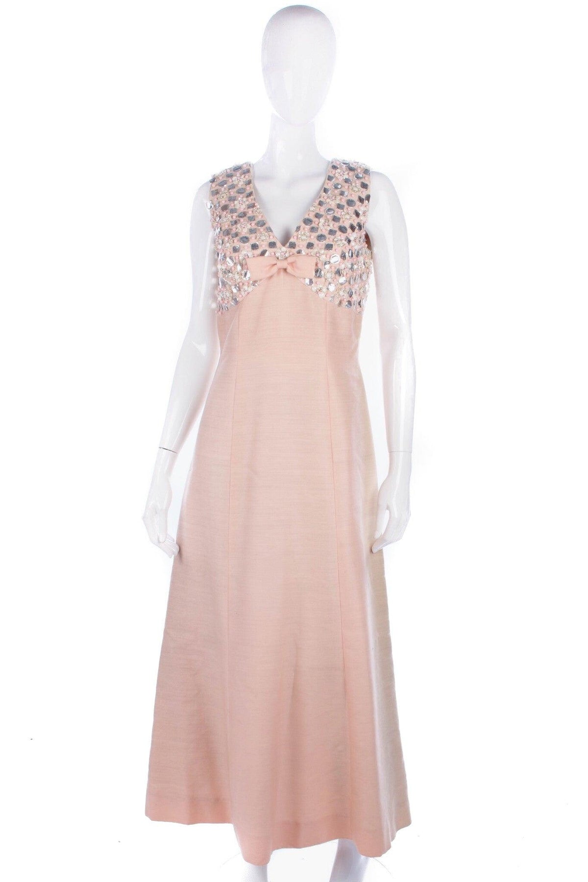 Ellis Vintage A Line Evening Gown Peach Pink with Beads and Sequins UK10/12 - Ava & Iva