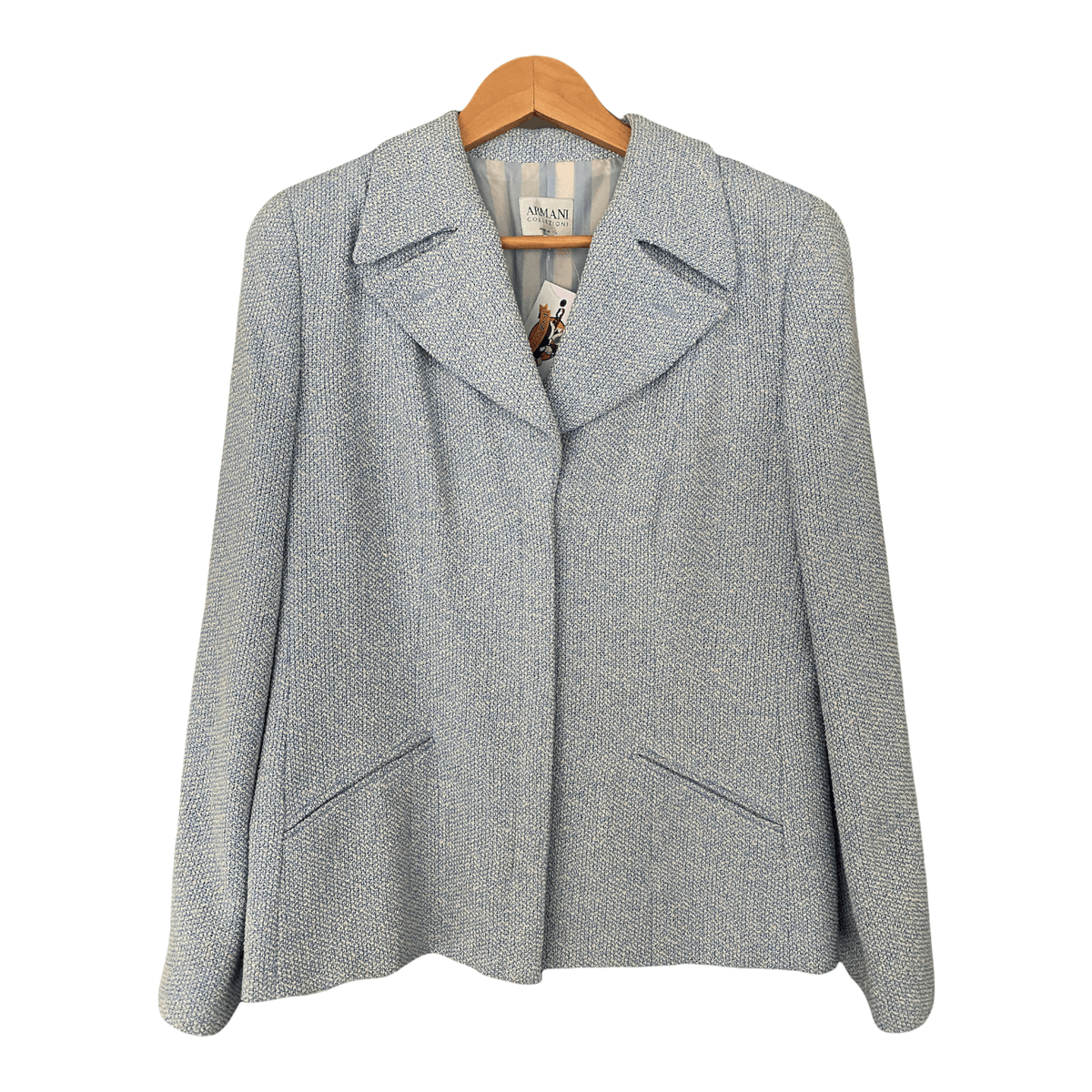 Armani Blue Cotton Mix Jacket Fully Lined with Zip Front IT40 UK Size 8/10 - Ava & Iva