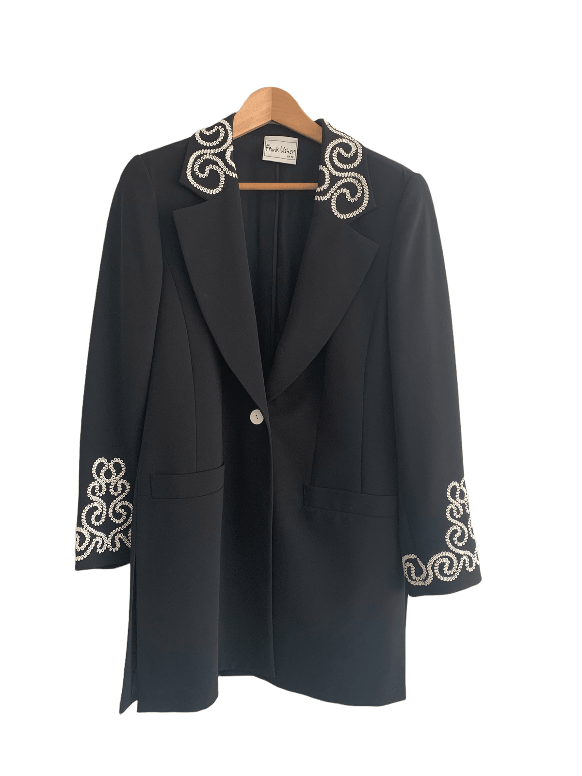 Frank Usher Single Breasted Jacket Black UK Size 12 - Ava & Iva