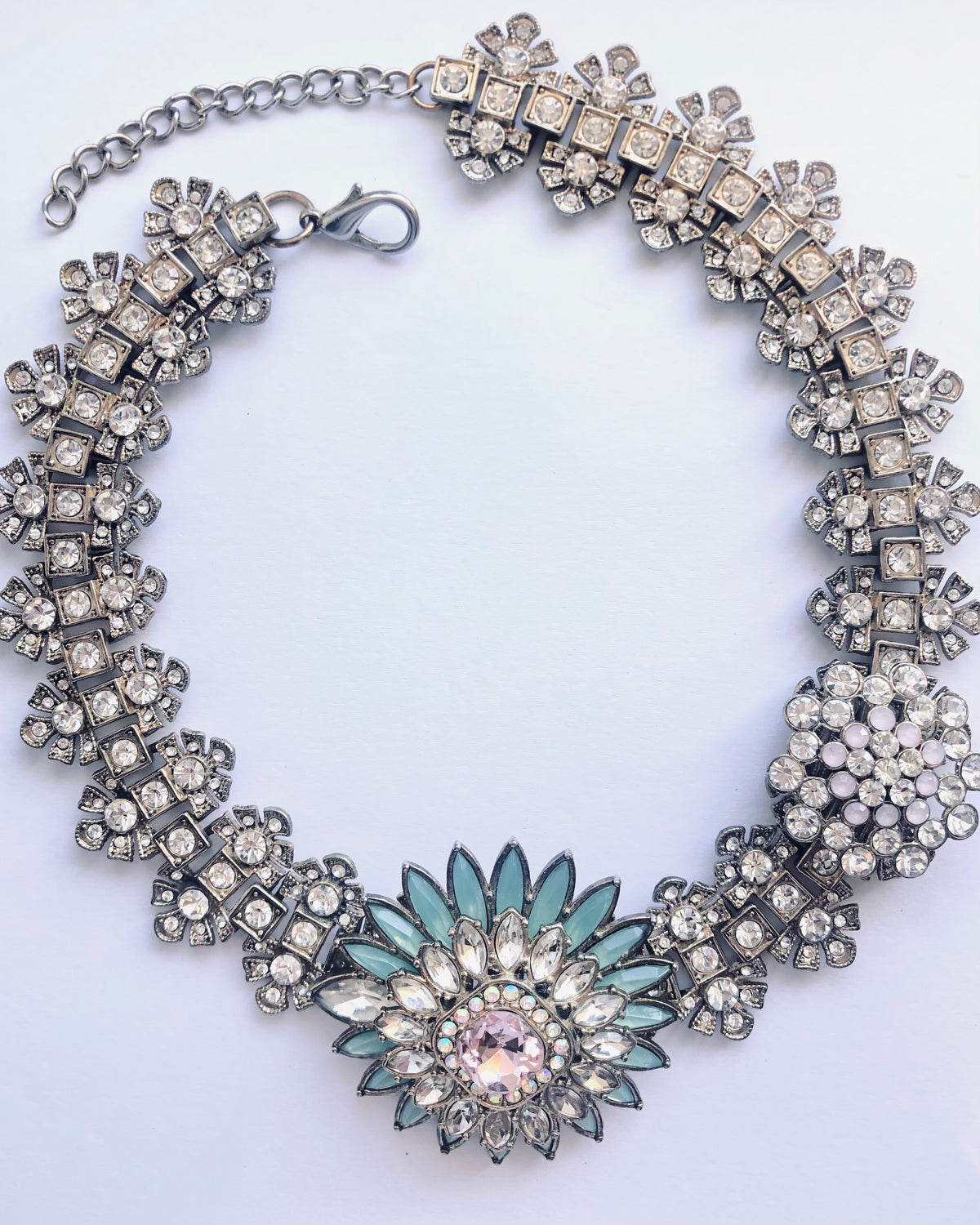 Zara AW13 Gold Tone Single Strand Floral Statement Bib Necklet Necklace w/ Cut Zirconia Stones - Ava & Iva