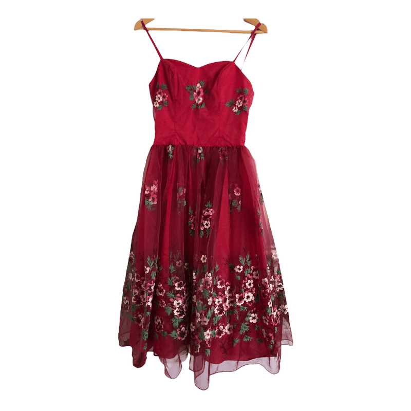 The Linzi Line Vintage Organza Sleeveless Prom Gown Midi Dress Pink Floral Print UK Size 8-10 - Ava & Iva