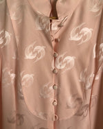 Louis Feraud 100% Silk Long Sleeve Longline Evening Coat Coatigan Jacket Pale Pink Dolphin Print UK Size 16 - Ava & Iva