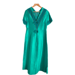 BYROTER London Vintage Silk Velvet Short Sleeve Evening Gown Maxi Dress Green Diamante S-M UK Size 10-12 - Ava & Iva