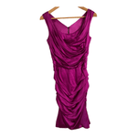 Dolce & Gabbana Designer Stretch Silk Sleeveless Ruched Cocktail Dress Fuchsia Purple UK Size 8 - Ava & Iva