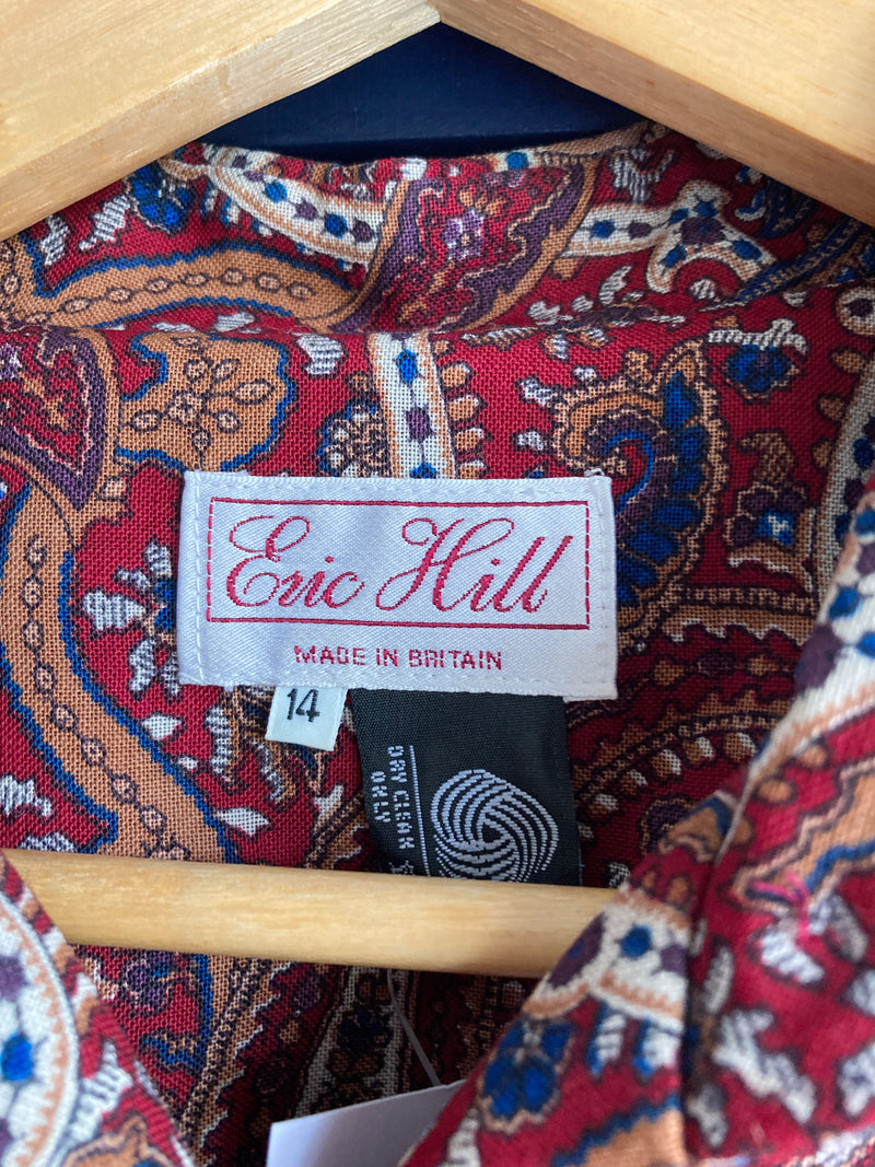 Vintage Eric Hill Wool Burgundy Paisley Pattern Long Sleeved Dress UK Size 14 - Ava & Iva