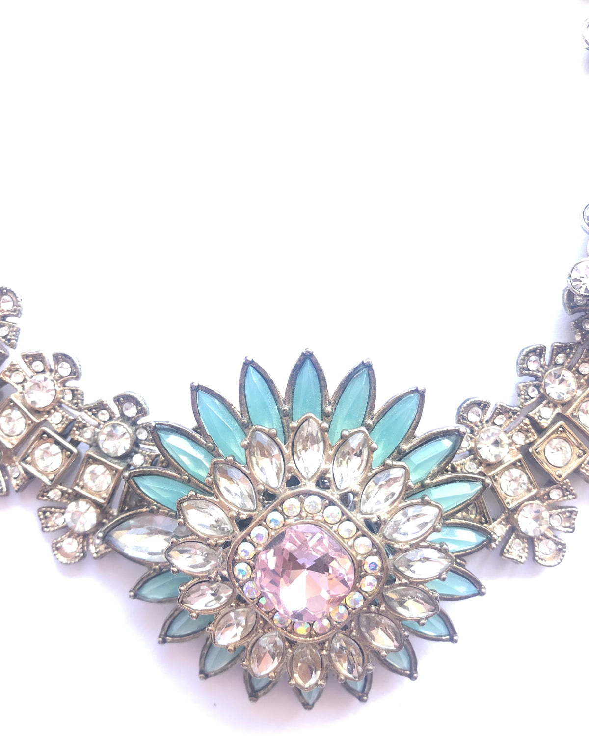 Zara AW13 Gold Tone Single Strand Floral Statement Bib Necklet Necklace w/ Cut Zirconia Stones - Ava & Iva