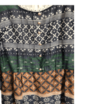 Vintage 70s Unbranded Cotton Puff Half Sleeve Maxi Dress Blue Green Multi Block Print UK Size 10 - Ava & Iva