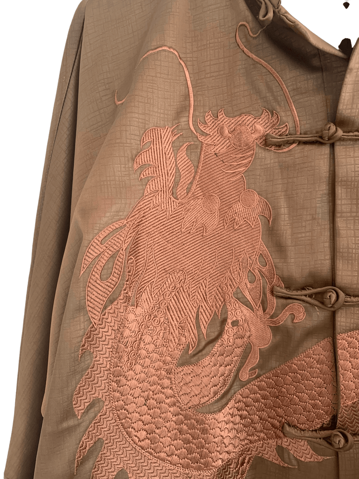 100% Silk Chinese Style Single Breasted Jacket Brown Size Large - Ava & Iva