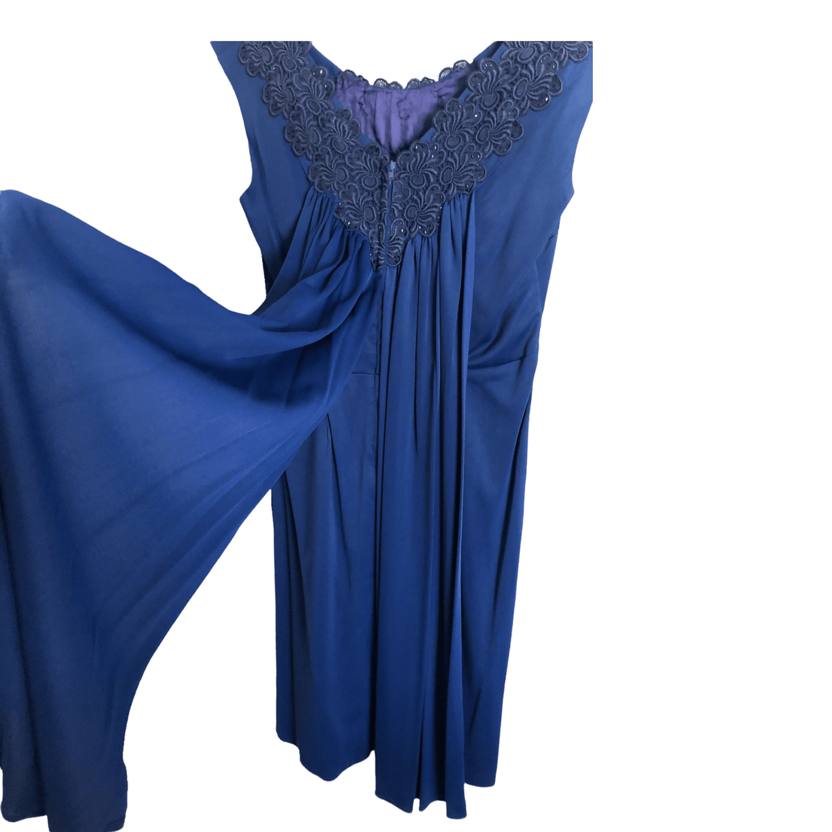 Elanjay Vintage Est. Polyester Cap Sleeve Evening Cocktail Midi Dress Navy Blue Embellished UK Size 14-16 - Ava & Iva