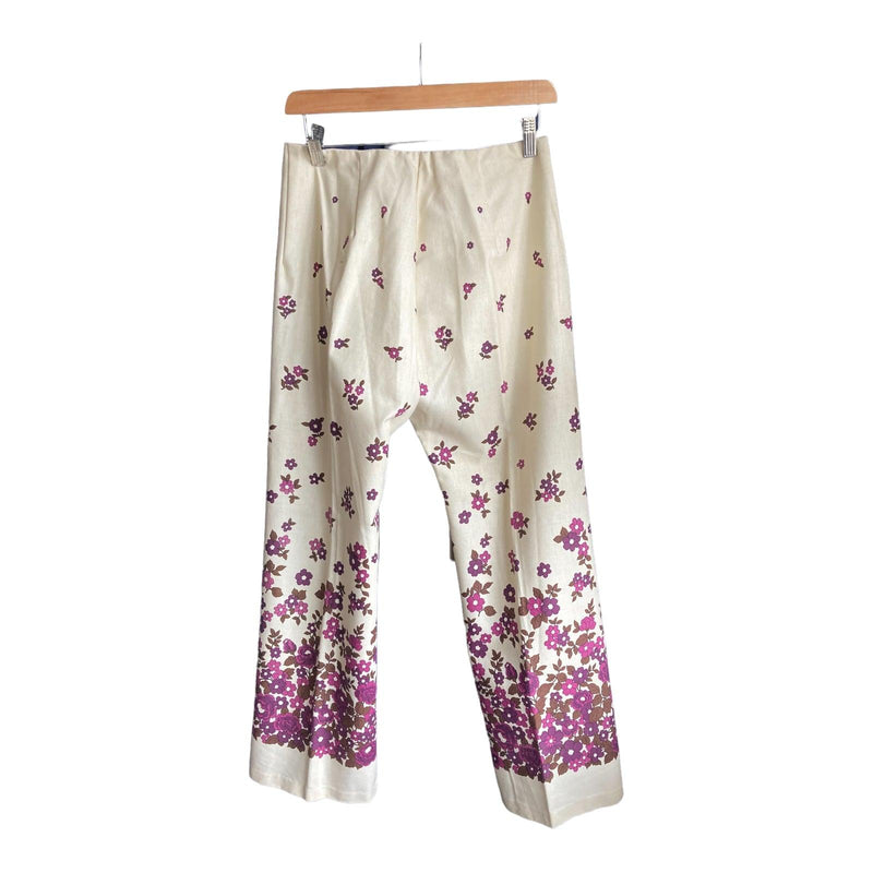 Highlight Cotton Cream With Floral Pattern Wide Leg Trousers UK Size 16 - Ava & Iva