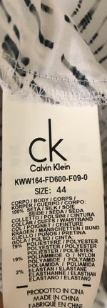 Calvin Klein 100% Silk Sleeveless Tunic Dress Black White Print UK Size 14-16 - Ava & Iva