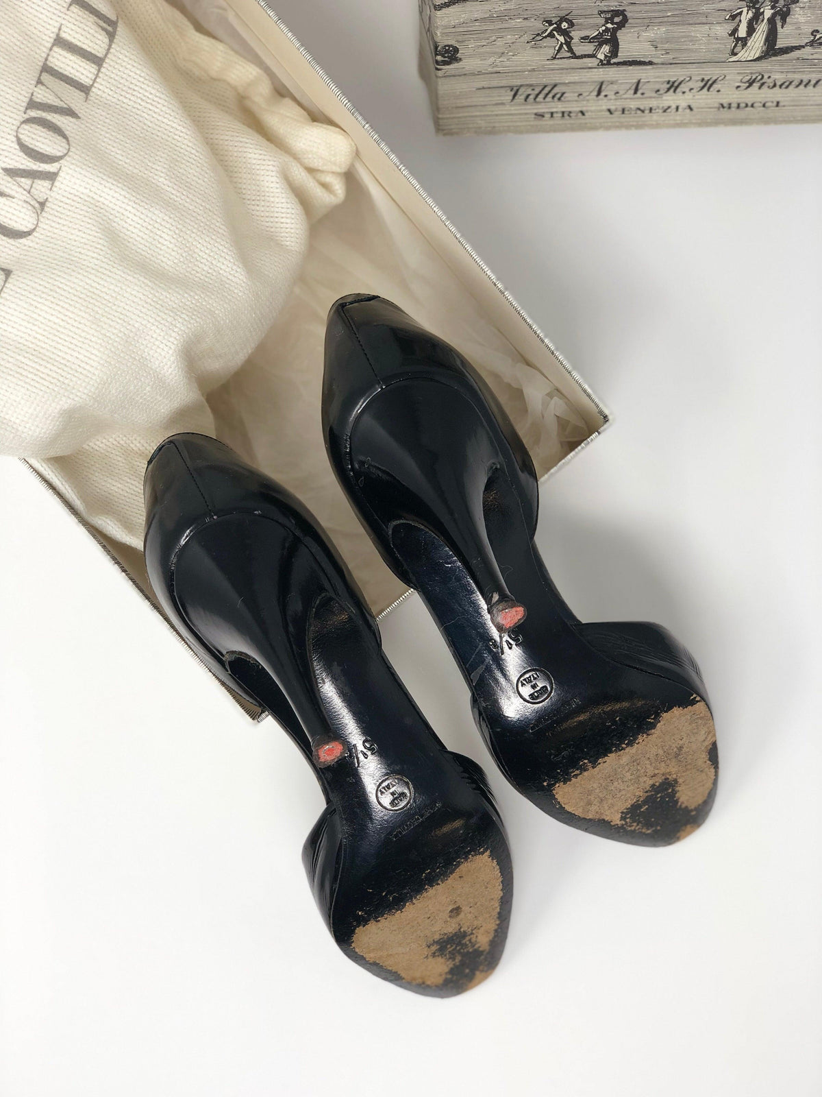 Rene Caovilla Black Patent Leather Heels with Gold Diamante Detail Size 5.5 (UK3.5) - Ava & Iva