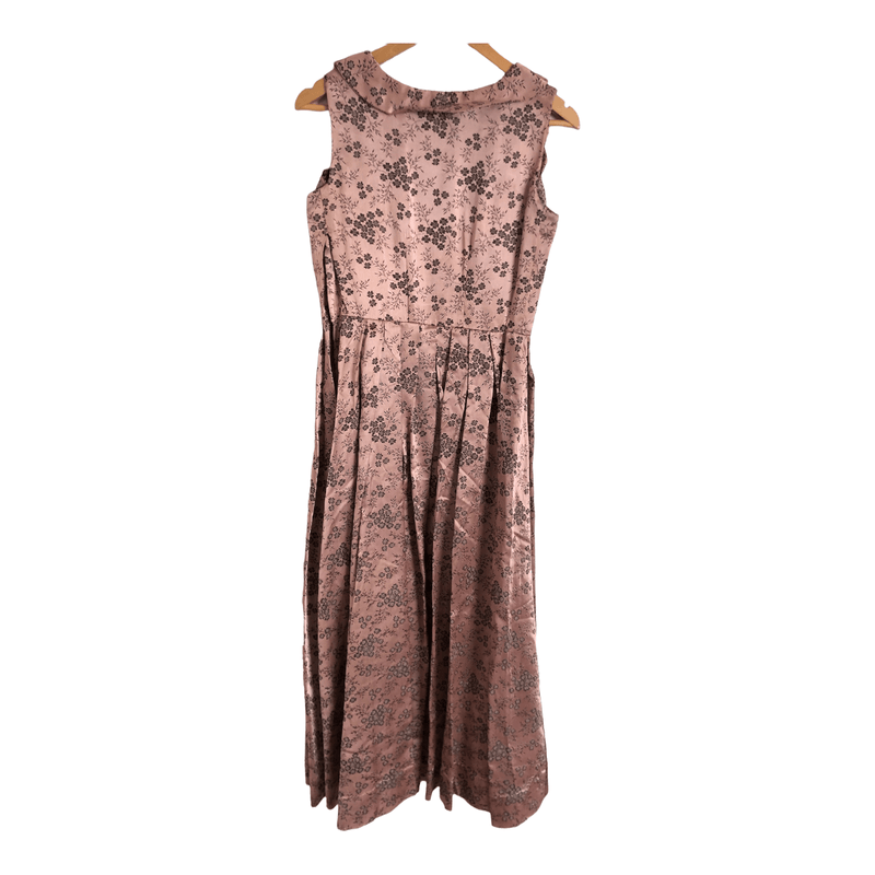 Unbranded Vintage Satin Brocade Sleeveless Evening Gown Maxi Dress Lilac Black Floral Print UK Size 10 - Ava & Iva