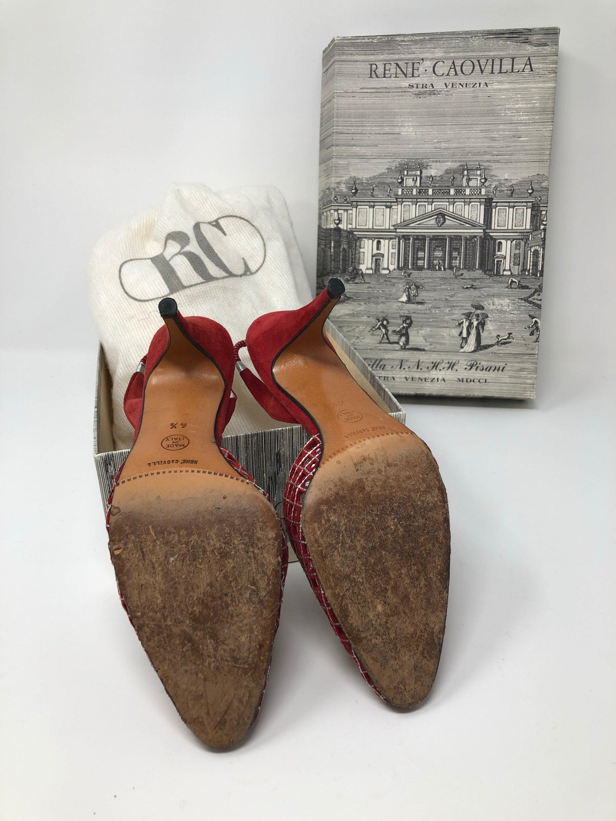 Rene Caovilla Slingback Heels Red Suede with Diamante Size 6.5 (UK4.5) - Ava & Iva