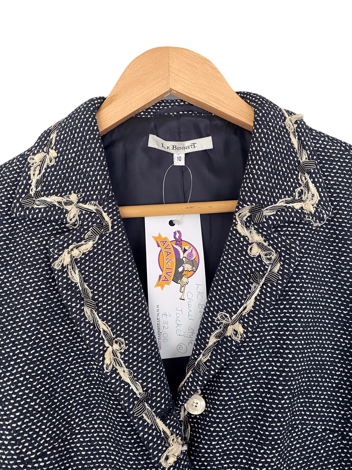 L.K.Bennett Cotton Mix Jacket Navy Blue Lined UK Size 10 - Ava & Iva