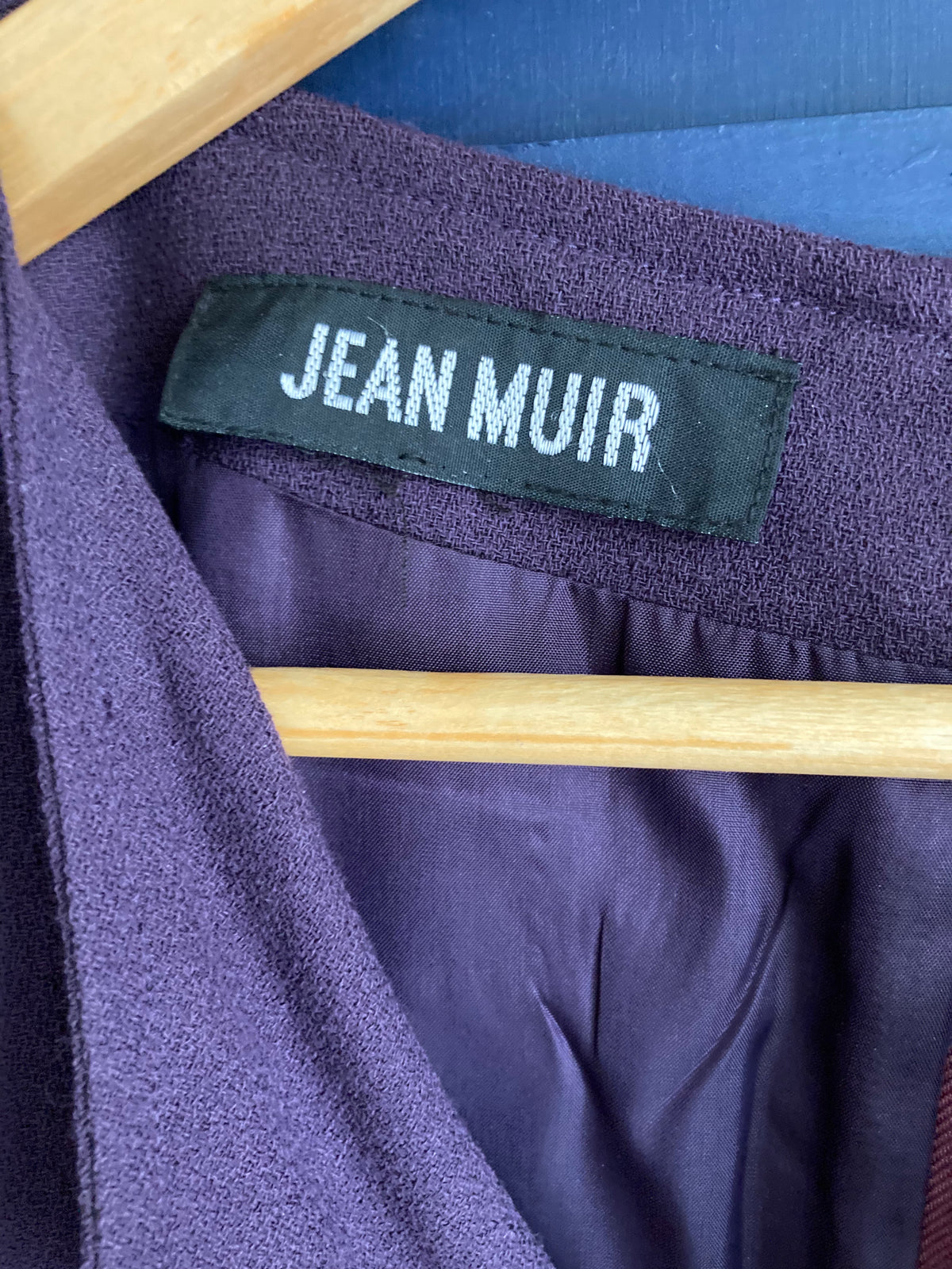 Vintage Jean Muir Crepe Purple Long Sleeved Dress and Matching Coat Suit UK Size 14 - Ava & Iva