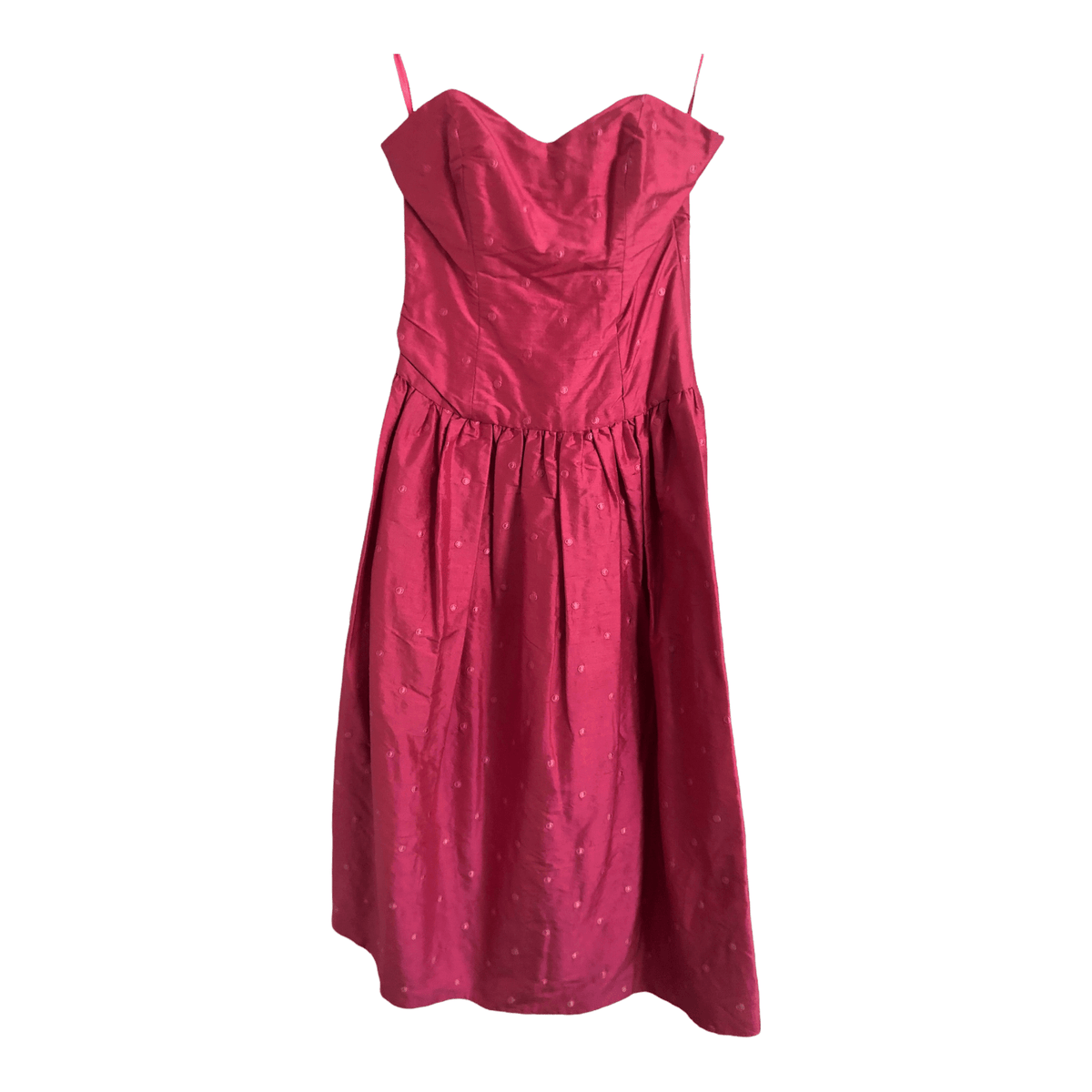 S.W.10 London Vintage 100% Raw Silk Embroidered Strapless Sleeveless Midi Cocktail Dress Pink Circle Print UK Size 10 - Ava & Iva