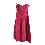 S.W.10 London Vintage 100% Raw Silk Embroidered Strapless Sleeveless Midi Cocktail Dress Pink Circle Print UK Size 10 - Ava & Iva