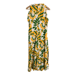 Vintage 70s Shampers Cotton Sleeveless A-Line Shirt Maxi Dress White Yellow Green Blue Floral Print UK Size 14 - Ava & Iva