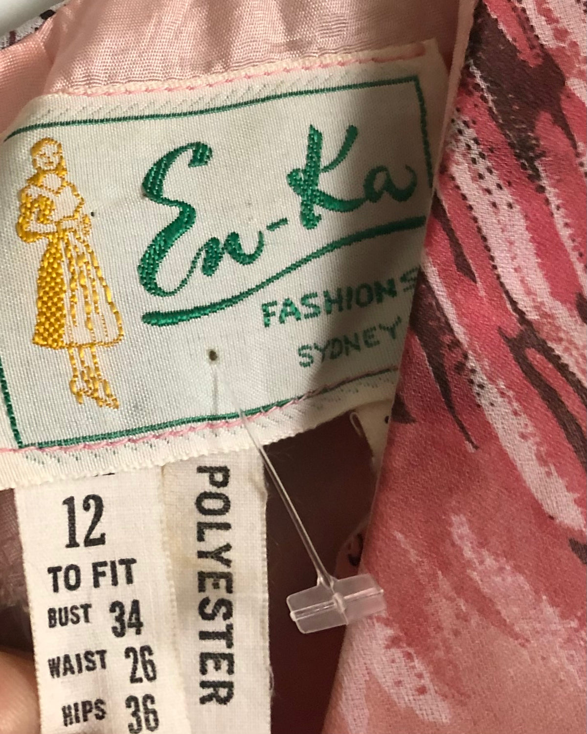 En Ka Vintage Sleeveless Chiffon Maxi Cape Dress Pink Multi Swirl Block Print UK Size 8-10 - Ava & Iva