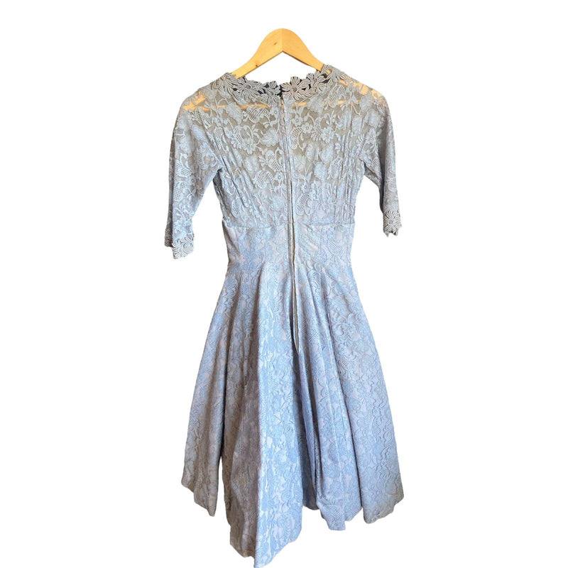 Vintage Blue  3/4 Sleeve lace Overlay Cocktail Dress UK Size 6 - Ava & Iva