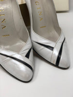Gina Vintage Shoes White Pearl and Black Leather Heels UK4 - Ava & Iva