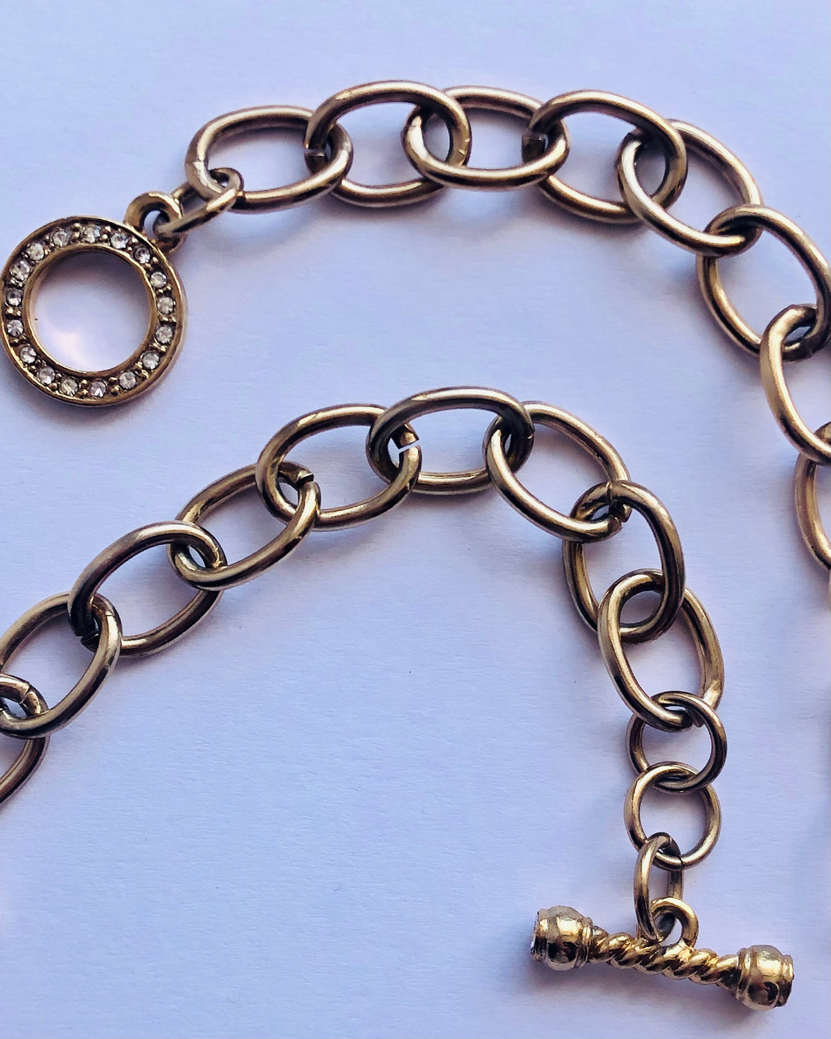 Vintage Gold Tone Single Strand Five Ring Cable Chain Necklace Inset w/ Cut Zirconia Stones - Ava & Iva