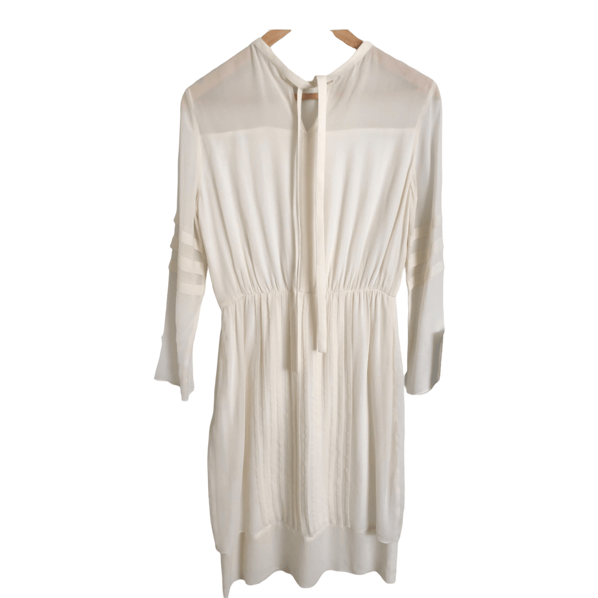 Nina Ricci Silk Crepe 3/4 Sleeve Designer Midi Dress Cream UK Size 8-10 - Ava & Iva