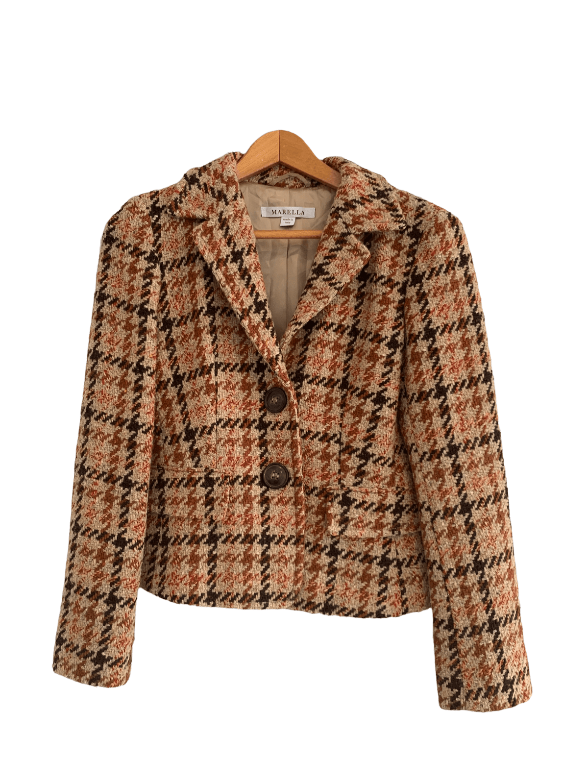 Marella Tweed Single Breasted Jacket Beige UK Size 8 - Ava & Iva