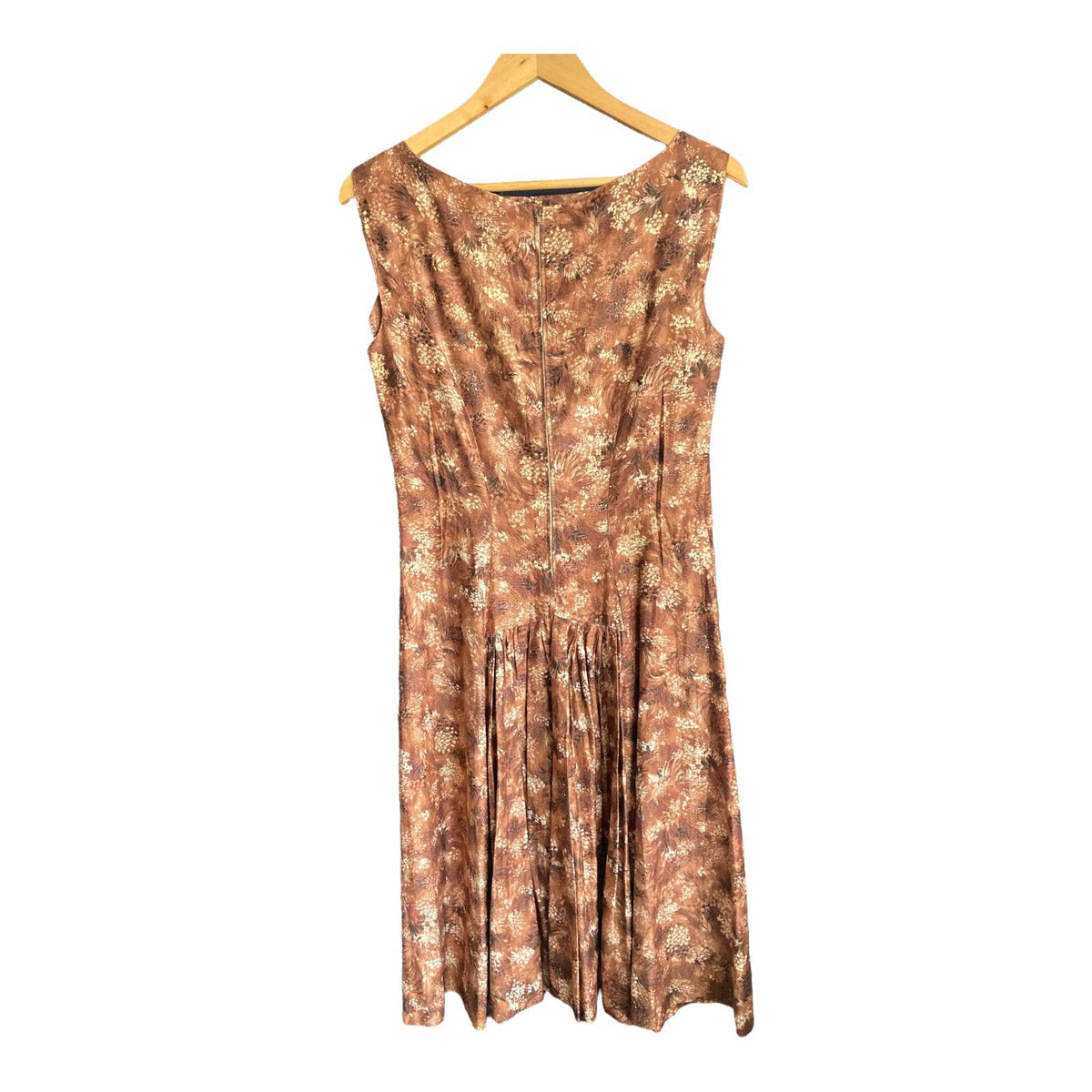 Vintage Cotton Brown And Cream Patterned Sleeveless Dress UK Size 12 - Ava & Iva