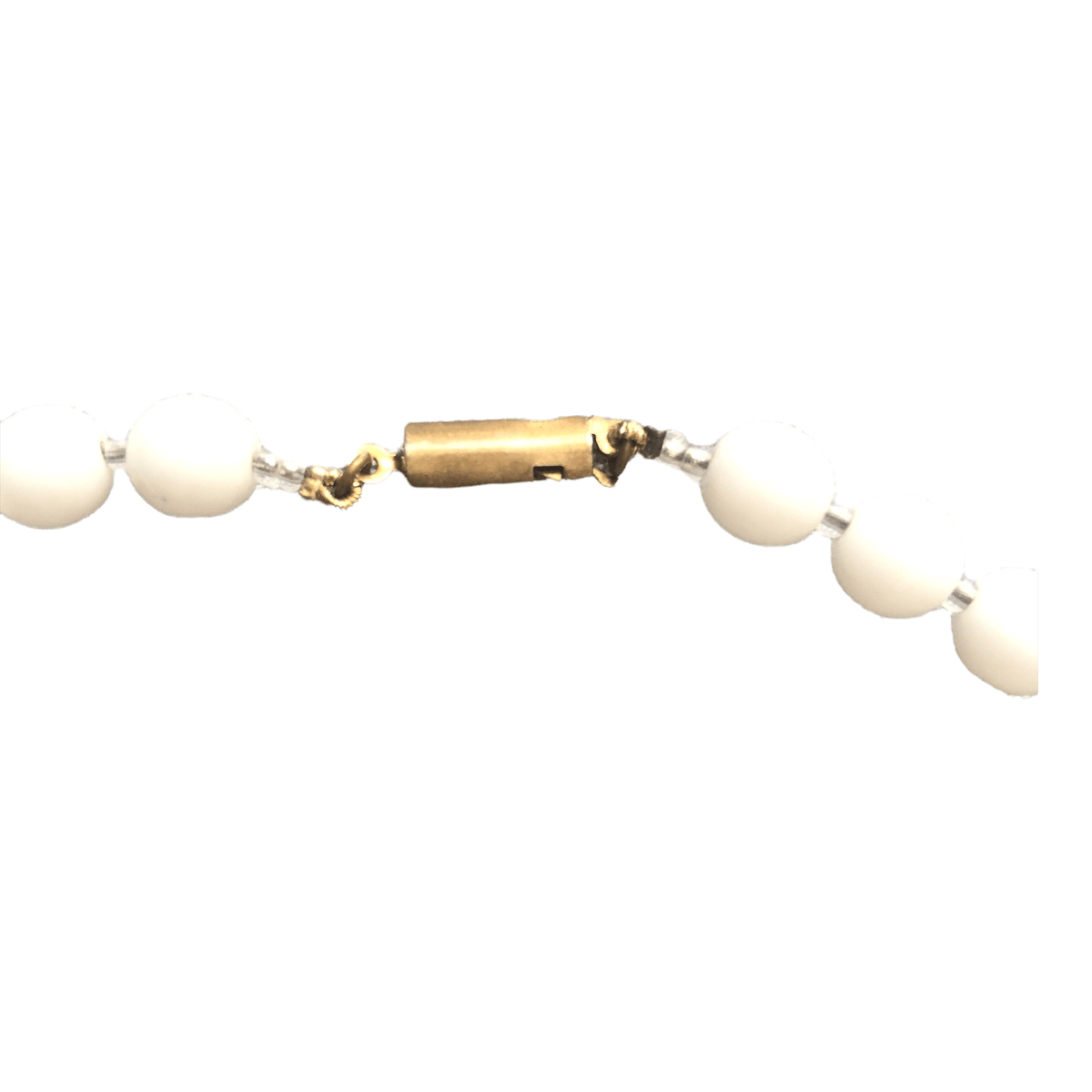 Vintage 1950s Ivory White and Gold Tone Single Strand Beaded Floral Drop Costume Necklet Necklace - Ava & Iva