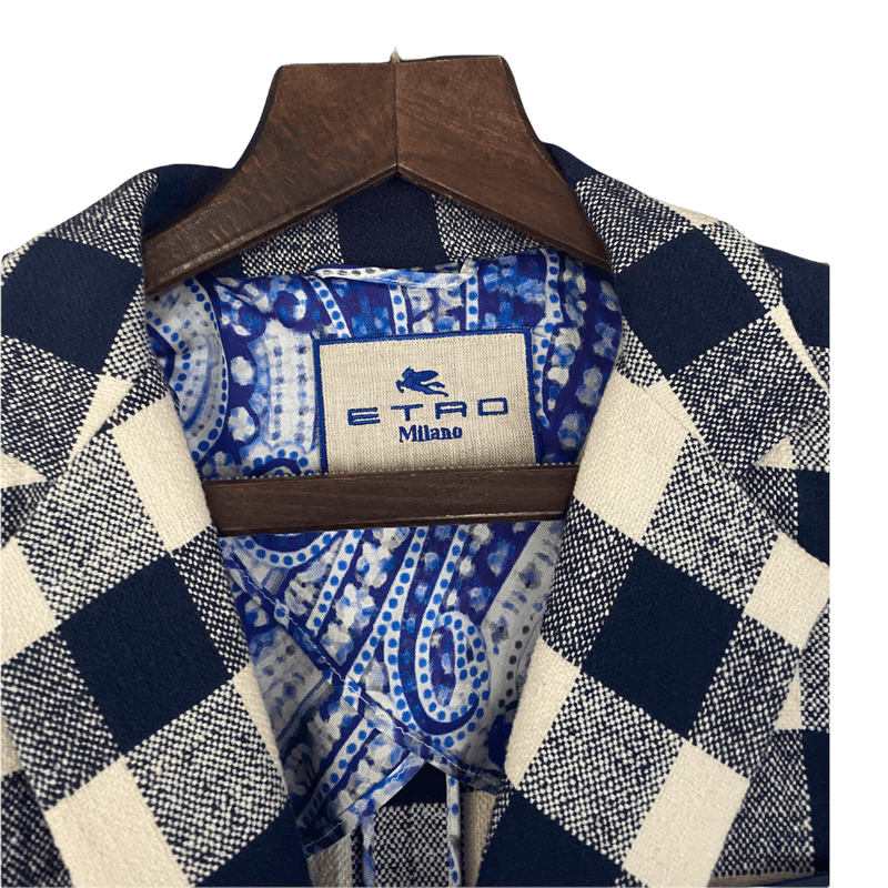 Etro Blue and Light Cream Cotton Check Jacket IT46 UK Size 14 - Ava & Iva