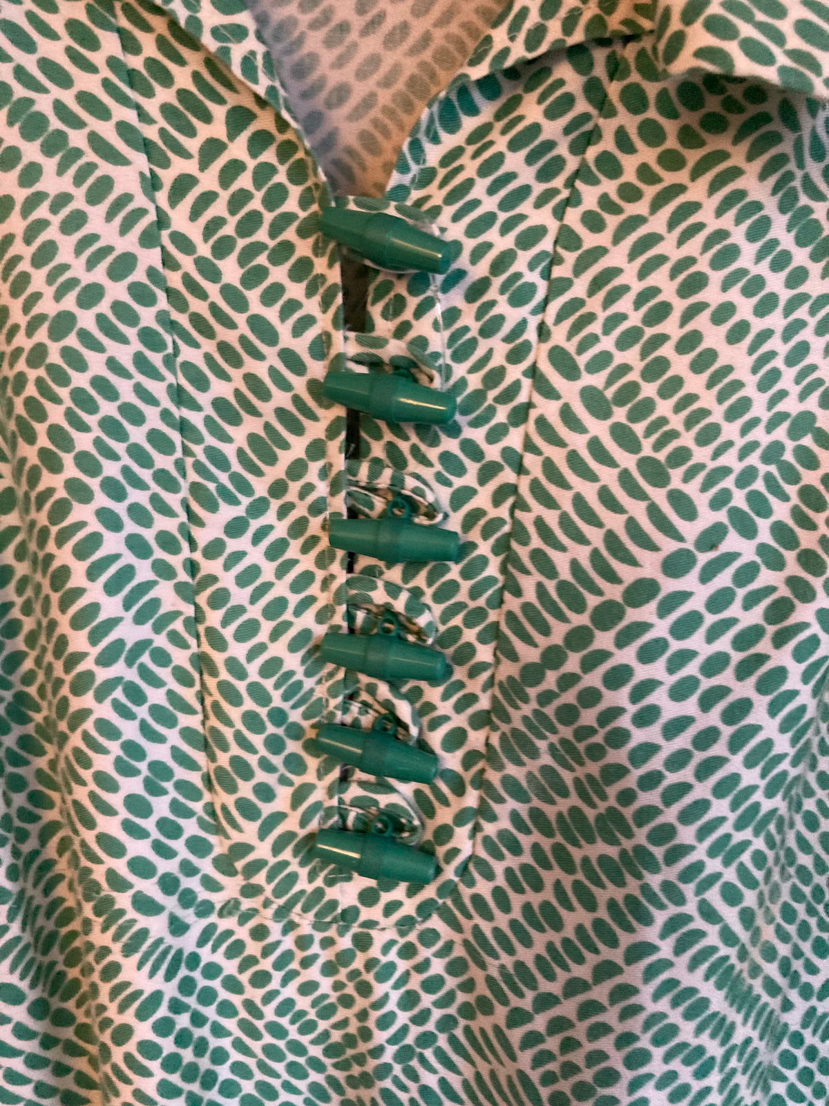 Fredrick Howard Cotton Green And White Patterened Short Sleeved Dress UK Size 12 - Ava & Iva